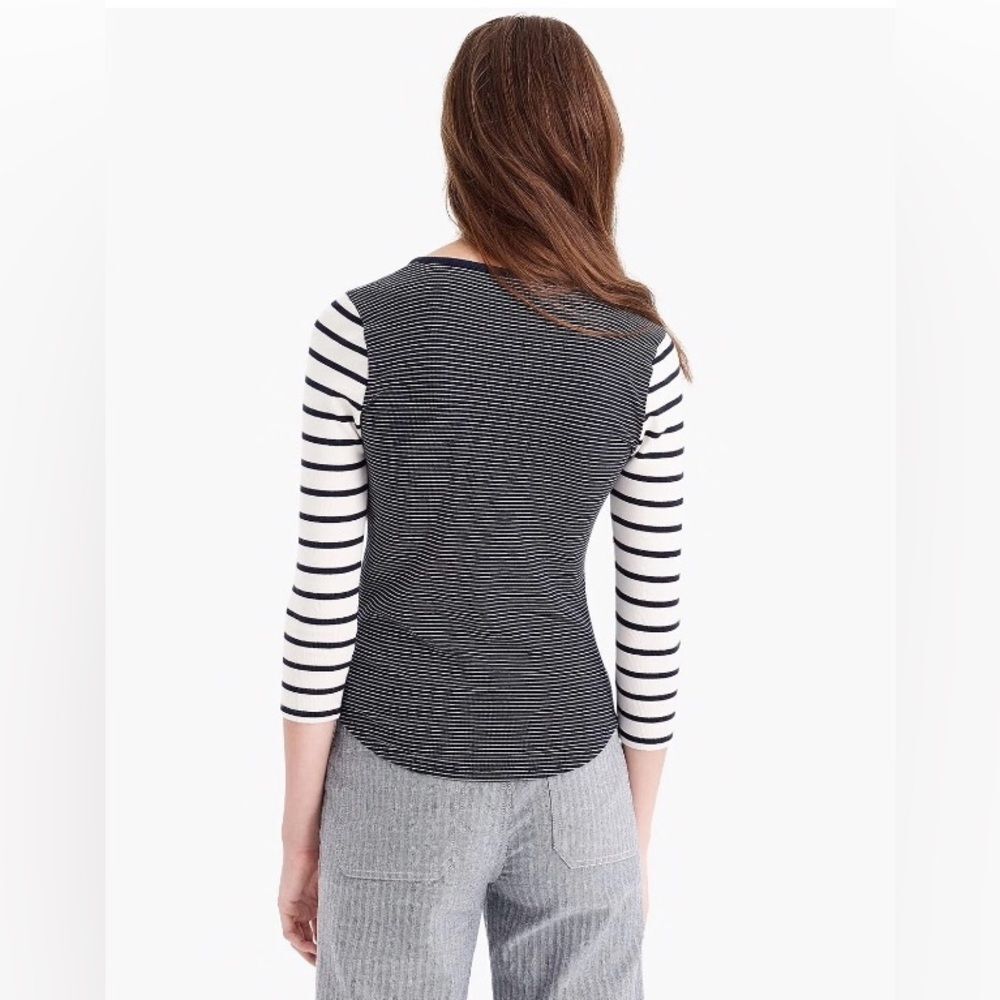 J. Crew Navy and White Striped Scoop Neck Ribbed Long Sleeve Henley - Picture 4 of 14